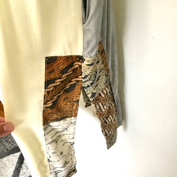 Nativewear Designs Womens Long Kimono Coat XS Cream Gray Beaded Patchy Oversize - Picture 10 of 10